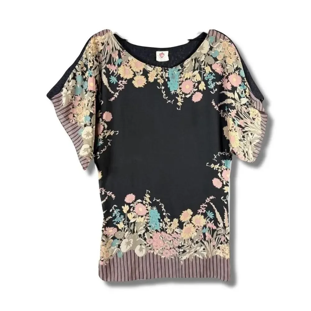 Vintage Free People black floral blouse size small